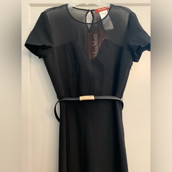Max Mara Studio Asturie Mixed Media Black Belted Dress size 4 NWT - Picture 6 of 15